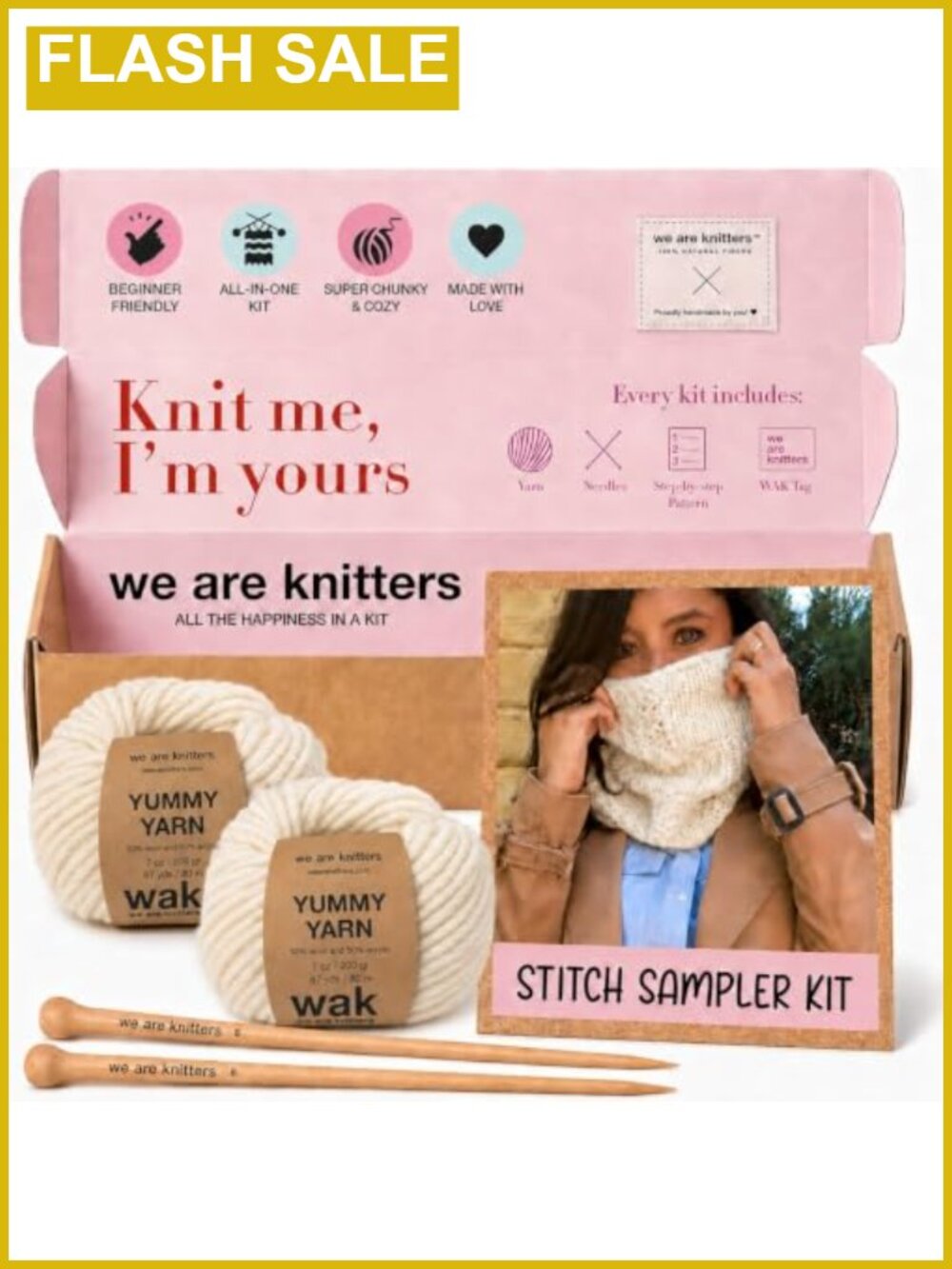 Stitch Sampler Knitting Kit Beginner Stitches Make Snood Cotton Yarn
